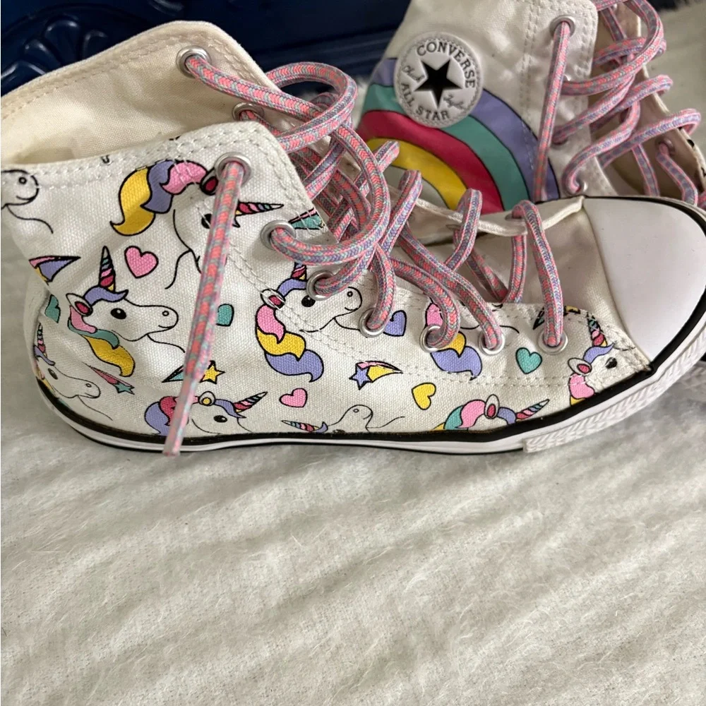 Converse Kids' White High-Top Sneakers with Rainbows And Unicorns